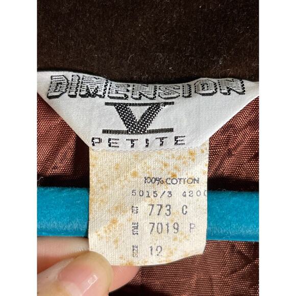 Vintage Dimension V Petite Brown Velvet Open Blazer Jacket Women's Size Small - Picture 3 of 3